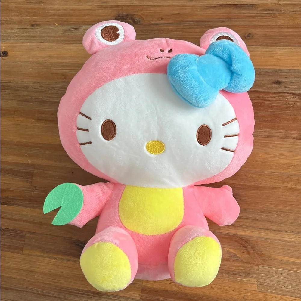 Hello Kitty Frog Costume Plush - Pink, Yellow, and Blue